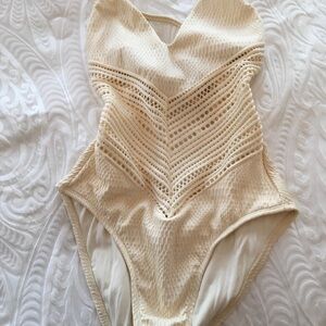 Robin Piccone Cream Crochet-Detail  One Piece Swimsuit